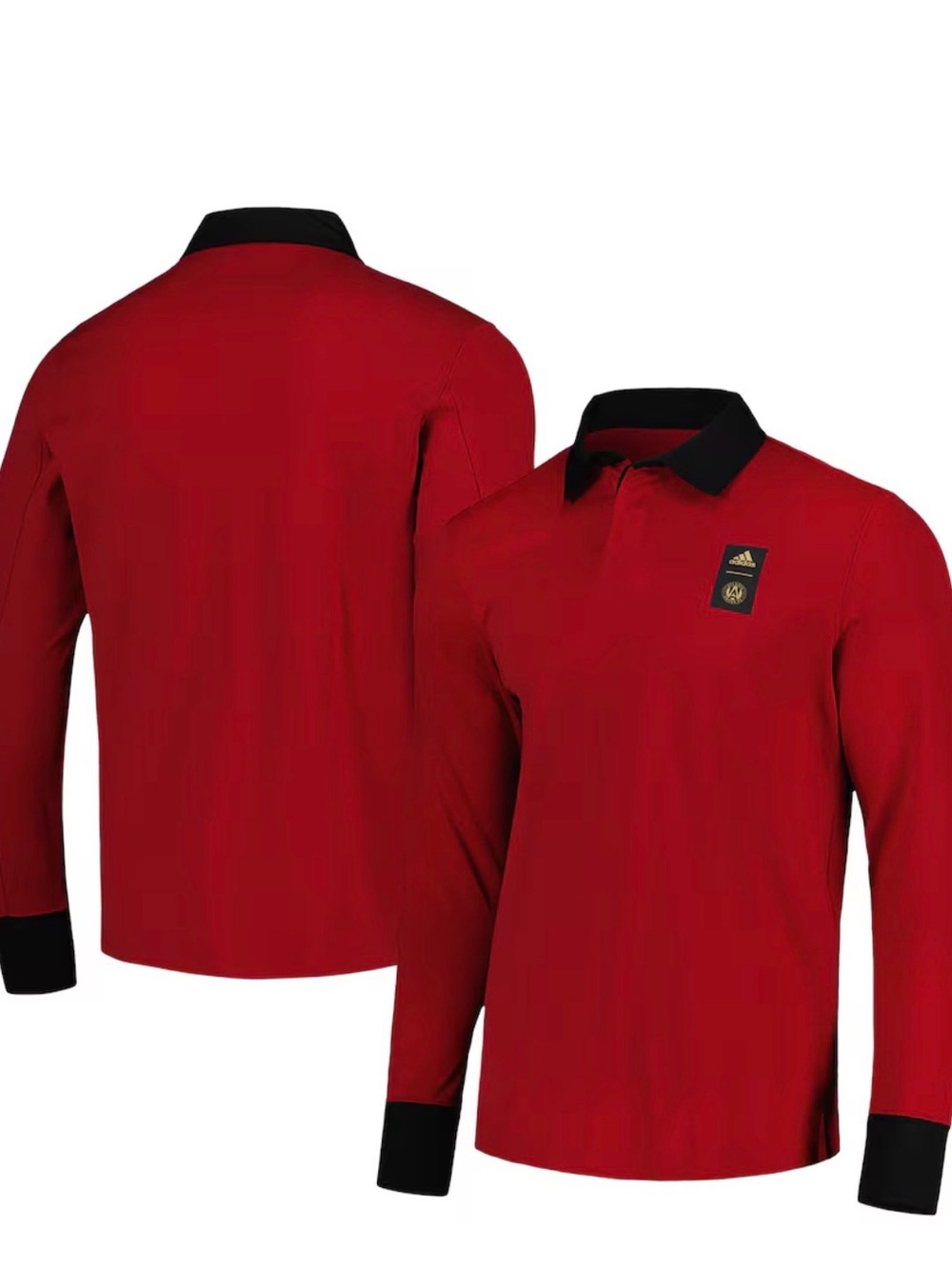adidas Red Long Sleeve Polo with Black Collar and Cuffs